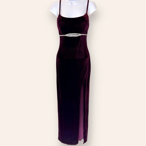 Y2K Whimsigoth Velvet Maxi Dress Size S Burgundy Prom Bling Vamp Fairy Romantic - Picture 2 of 13